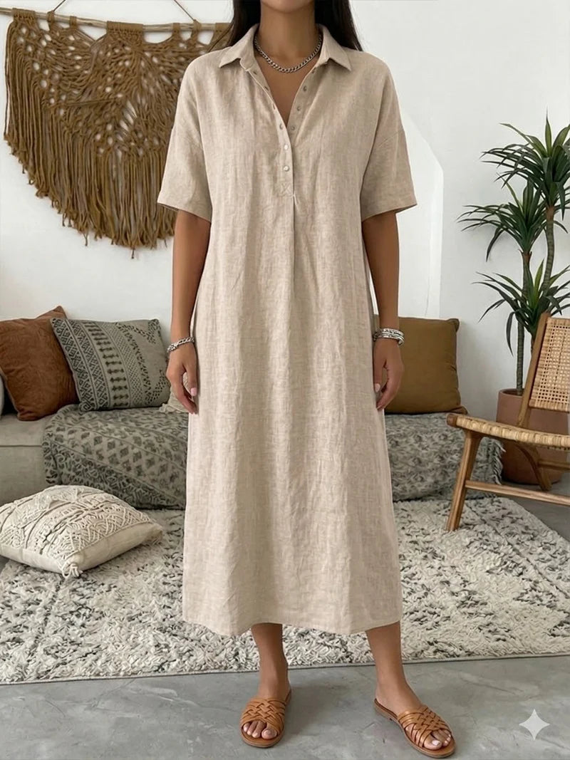 Collette | Women’s Collared Button Front Short Sleeve Shirt Midi Dress