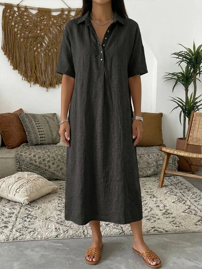 Collette | Women’s Collared Button Front Short Sleeve Shirt Midi Dress