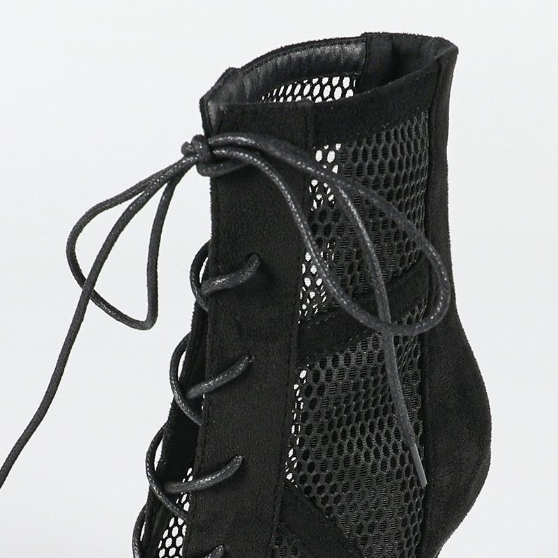 Corinne | Women's High Lace-Up Mesh Black Dance Heels
