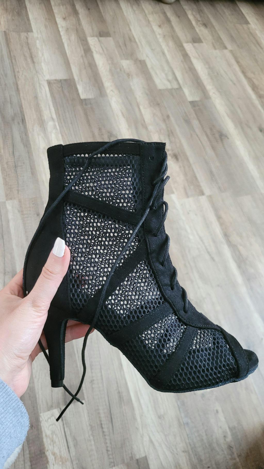 Corinne | Women's High Lace-Up Mesh Black Dance Heels