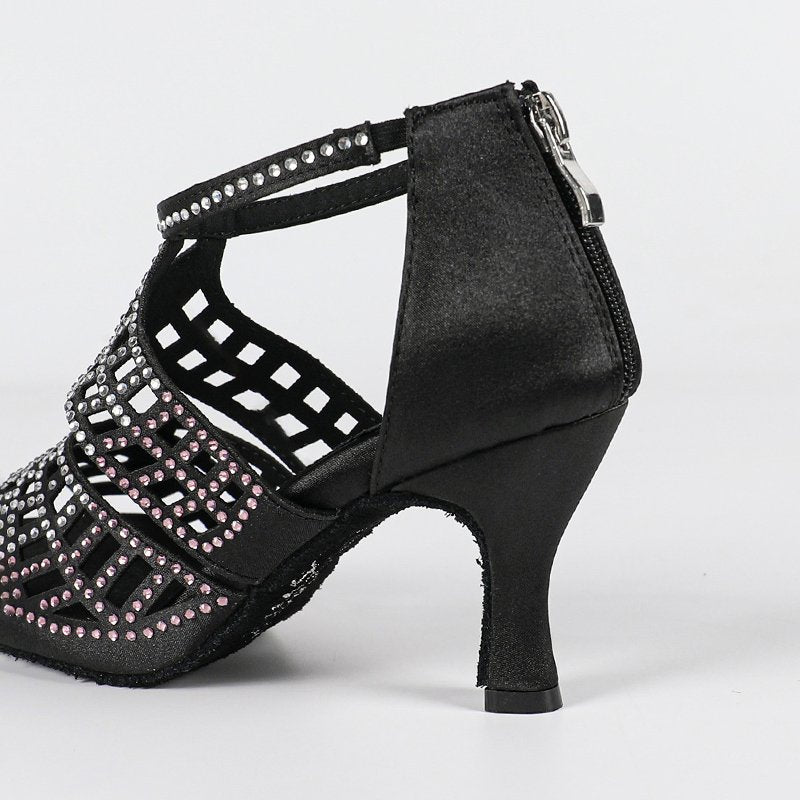 Cornelia | Women's Zip Up Open Toe Black Dance Heels