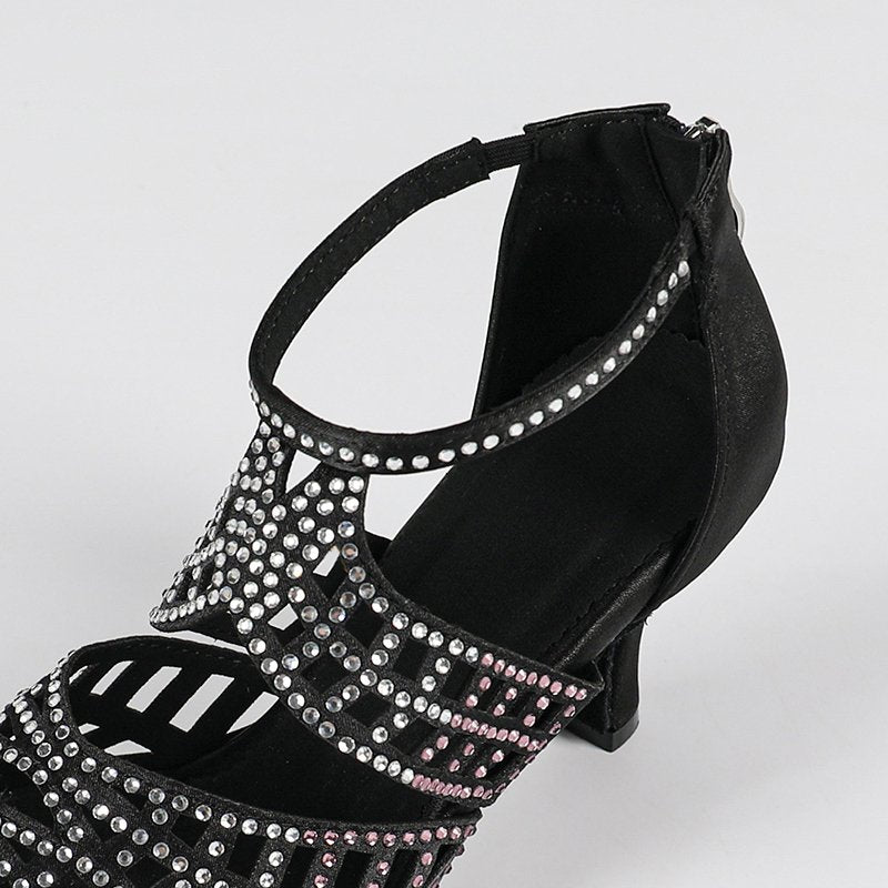 Cornelia | Women's Zip Up Open Toe Black Dance Heels