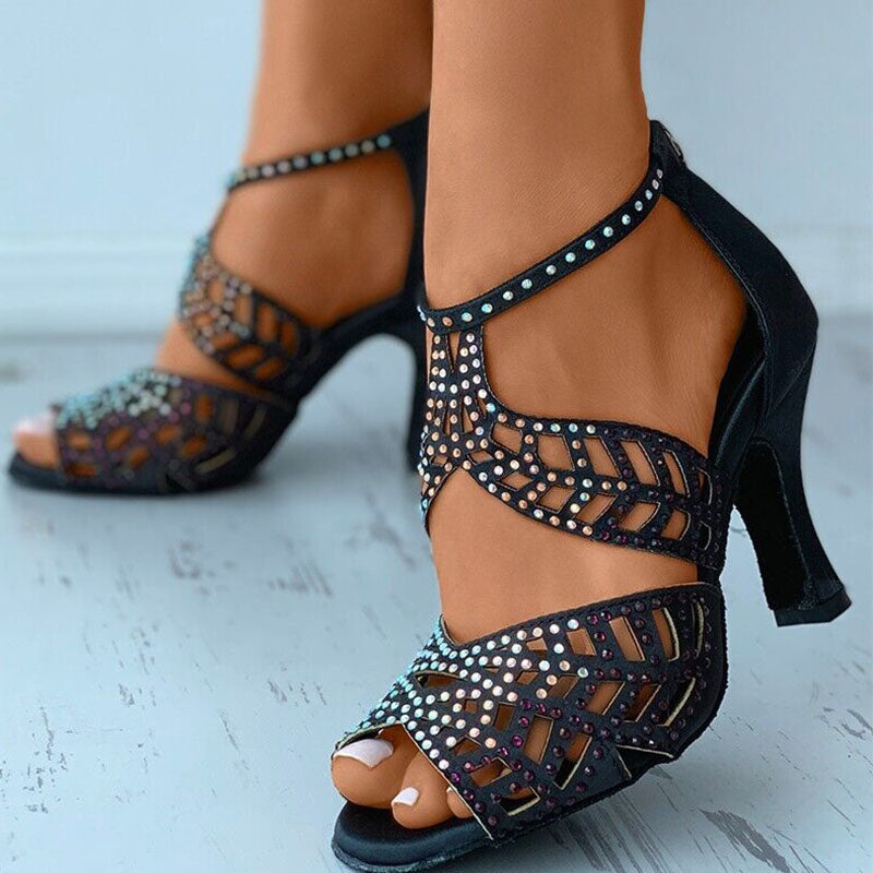 Cornelia | Women's Zip Up Open Toe Black Dance Heels