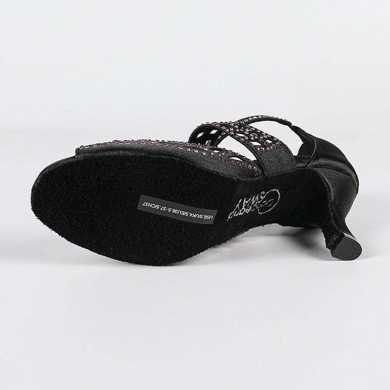 Cornelia | Women's Zip Up Open Toe Black Dance Heels