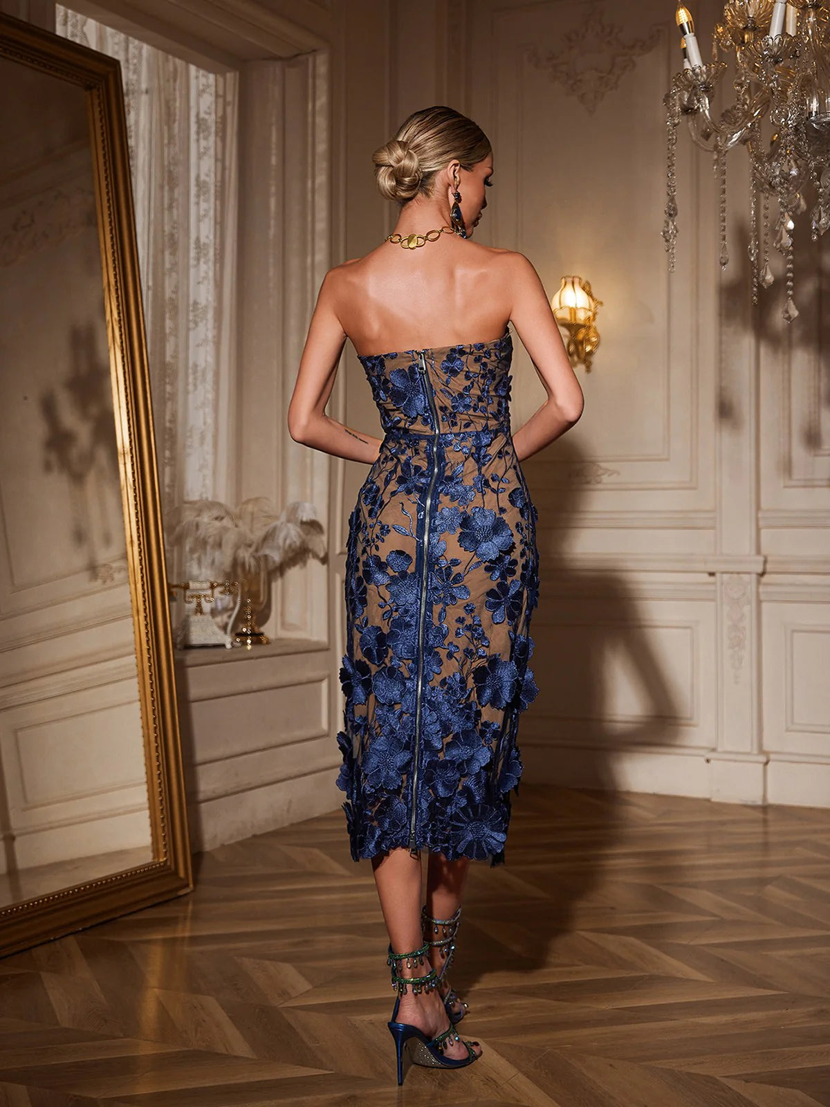 Corrina | Women’s Strapless Open Back Floral Wedding Guest Dress