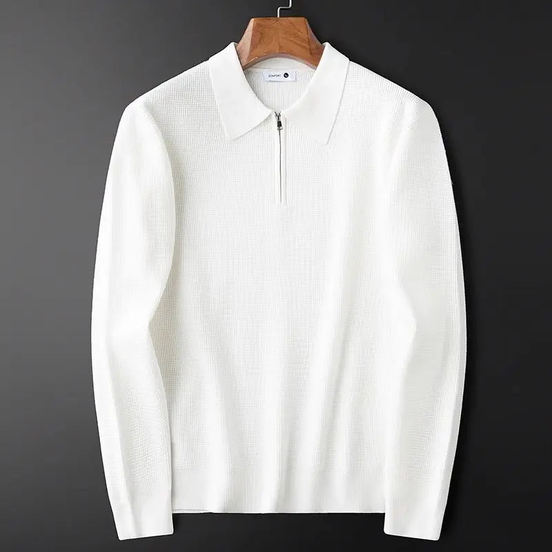 Crawford | Men's Ribbed Zip Front Long Sleeve Collared Shirt