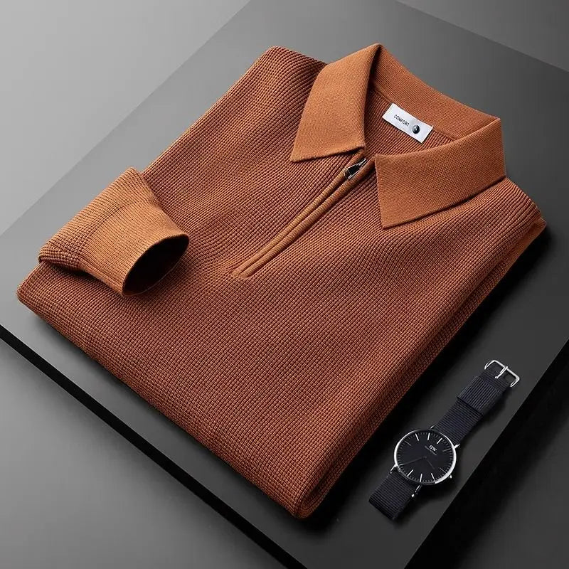 Crawford | Men's Ribbed Zip Front Long Sleeve Collared Shirt