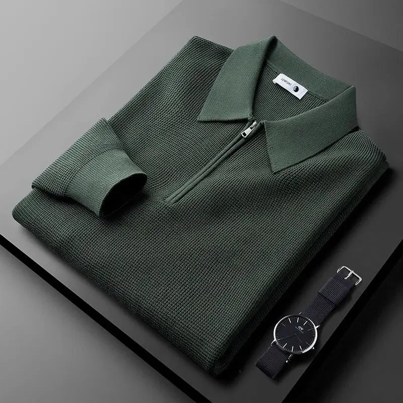 Crawford | Men's Ribbed Zip Front Long Sleeve Collared Shirt