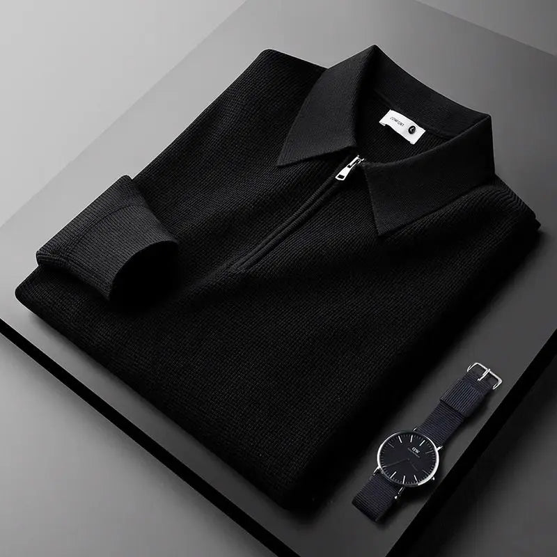 Crawford | Men's Ribbed Zip Front Long Sleeve Collared Shirt