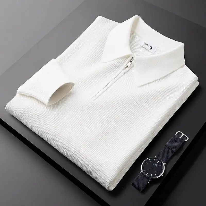 Crawford | Men's Ribbed Zip Front Long Sleeve Collared Shirt