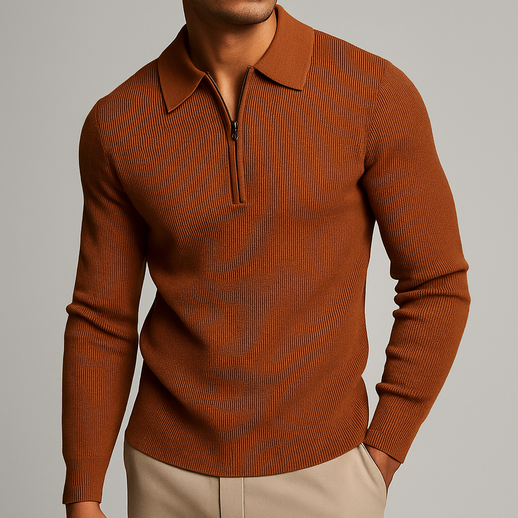 Crawford | Men's Ribbed Zip Front Long Sleeve Collared Shirt