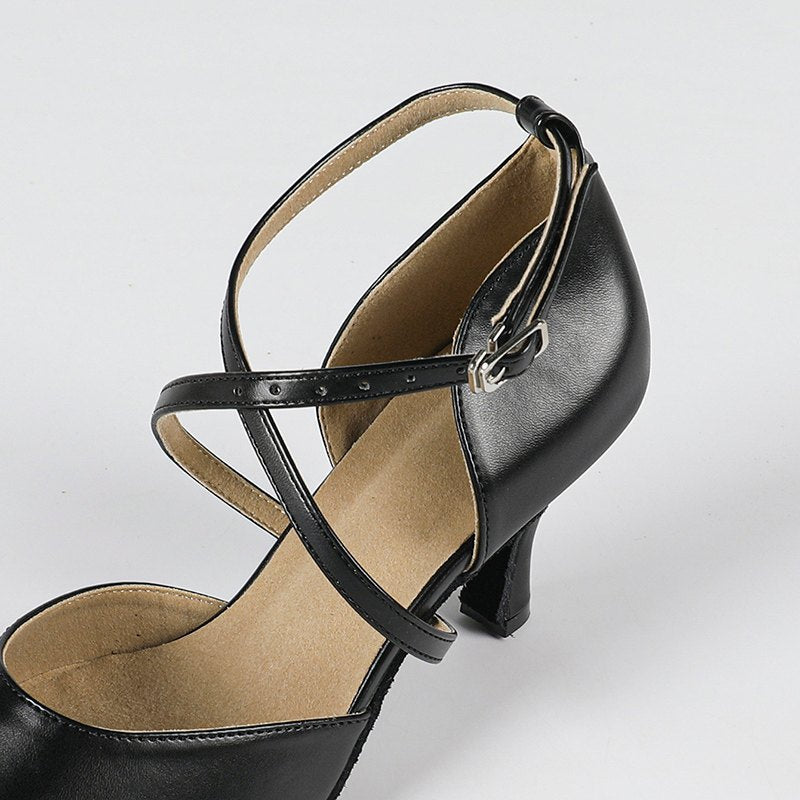 Cristal | Women's Cross Strap Buckle Black Dance Heels