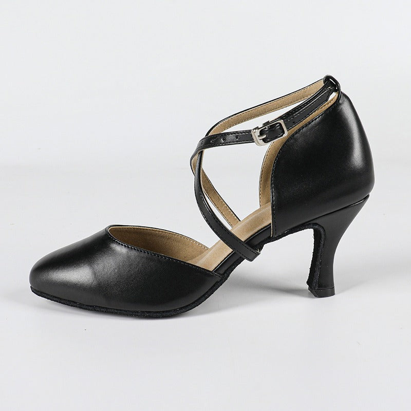 Cristal | Women's Cross Strap Buckle Black Dance Heels