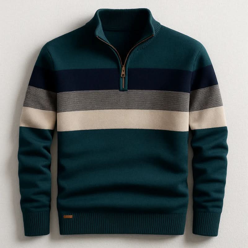 Cristian | Men’s Striped Zip Polo Long Sleeve Sweater