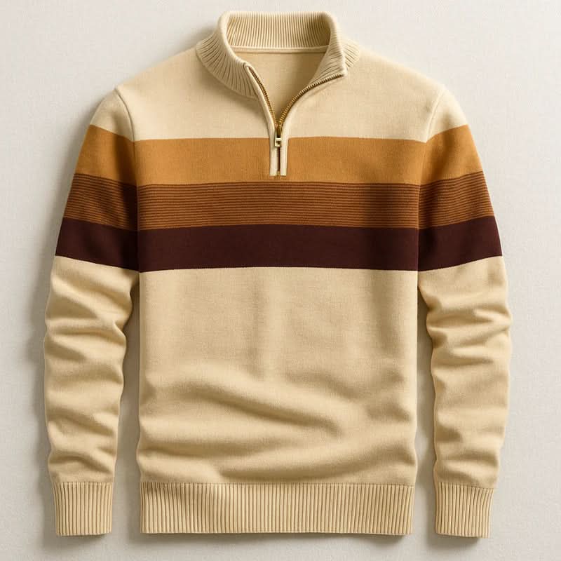 Cristian | Men’s Striped Zip Polo Long Sleeve Sweater