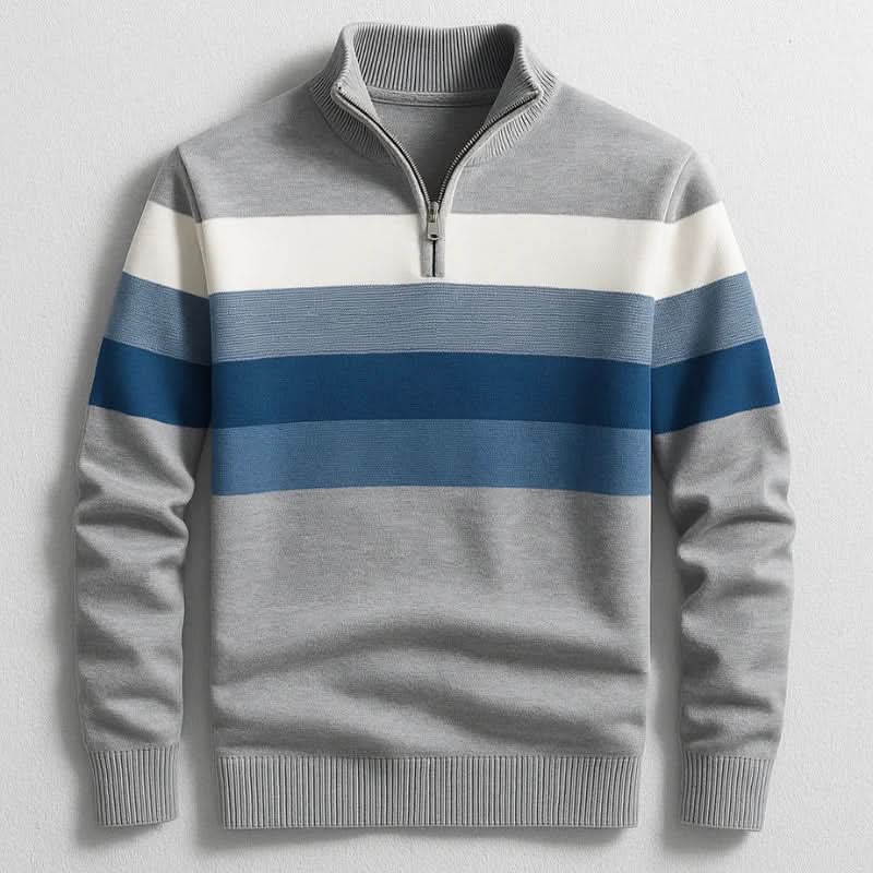 Cristian | Men’s Striped Zip Polo Long Sleeve Sweater