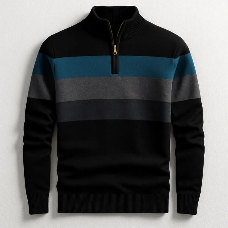 Cristian | Men’s Striped Zip Polo Long Sleeve Sweater