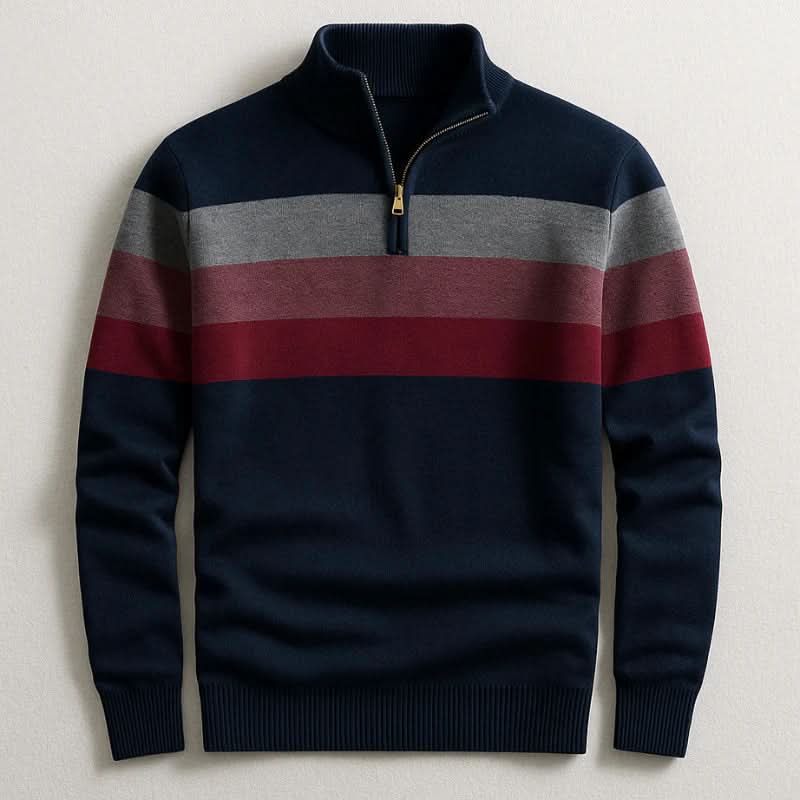 Cristian | Men’s Striped Zip Polo Long Sleeve Sweater