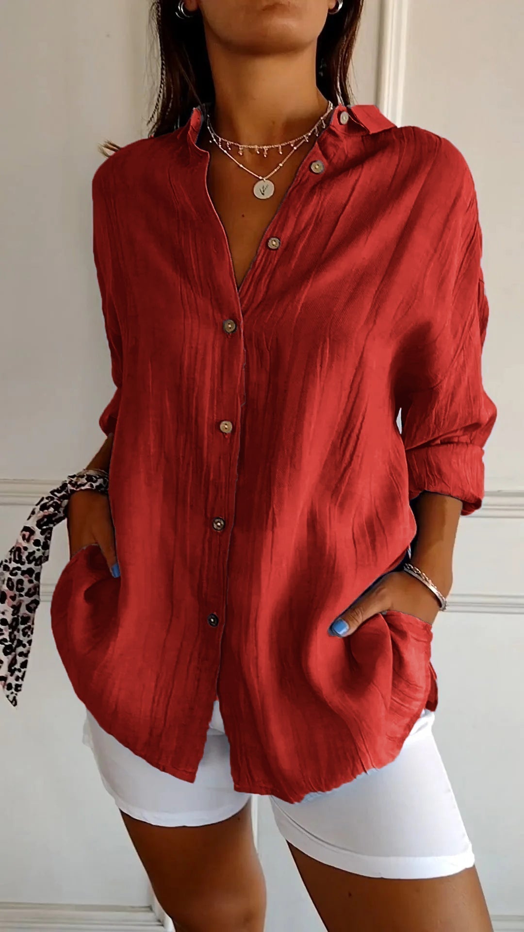 Dagmar | Women's V Neck Button-Up Long Sleeve Shirt