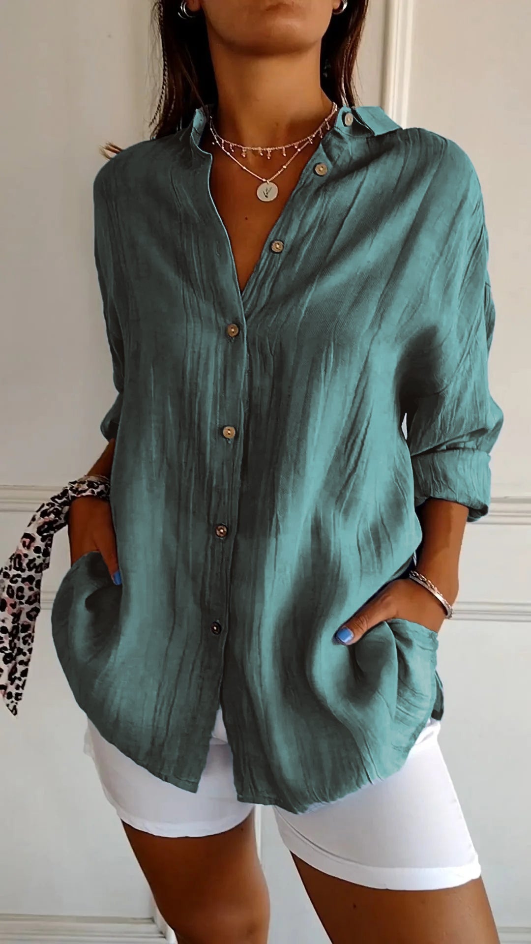 Dagmar | Women's V Neck Button-Up Long Sleeve Shirt