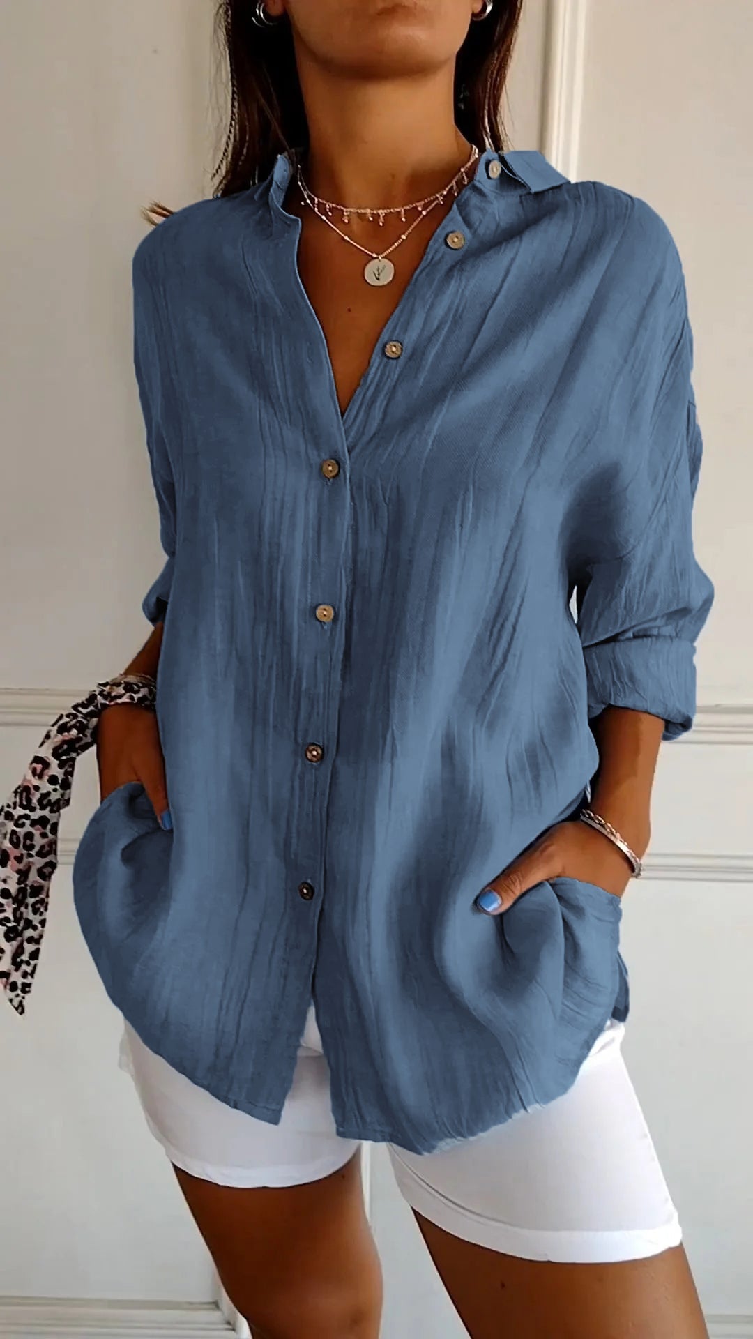 Dagmar | Women's V Neck Button-Up Long Sleeve Shirt