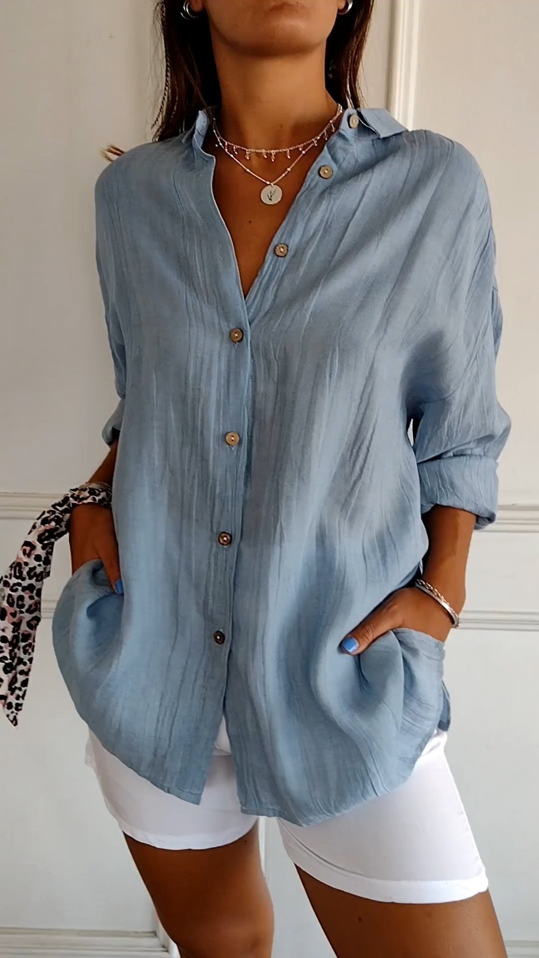 Dagmar | Women's V Neck Button-Up Long Sleeve Shirt