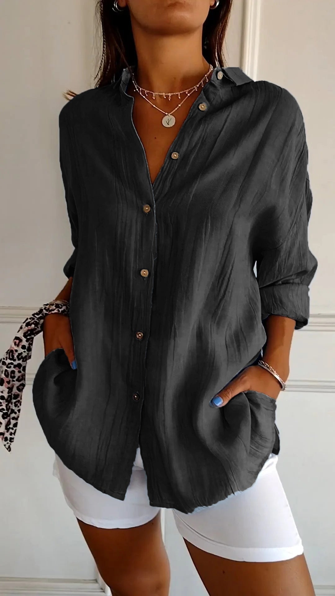 Dagmar | Women's V Neck Button-Up Long Sleeve Shirt