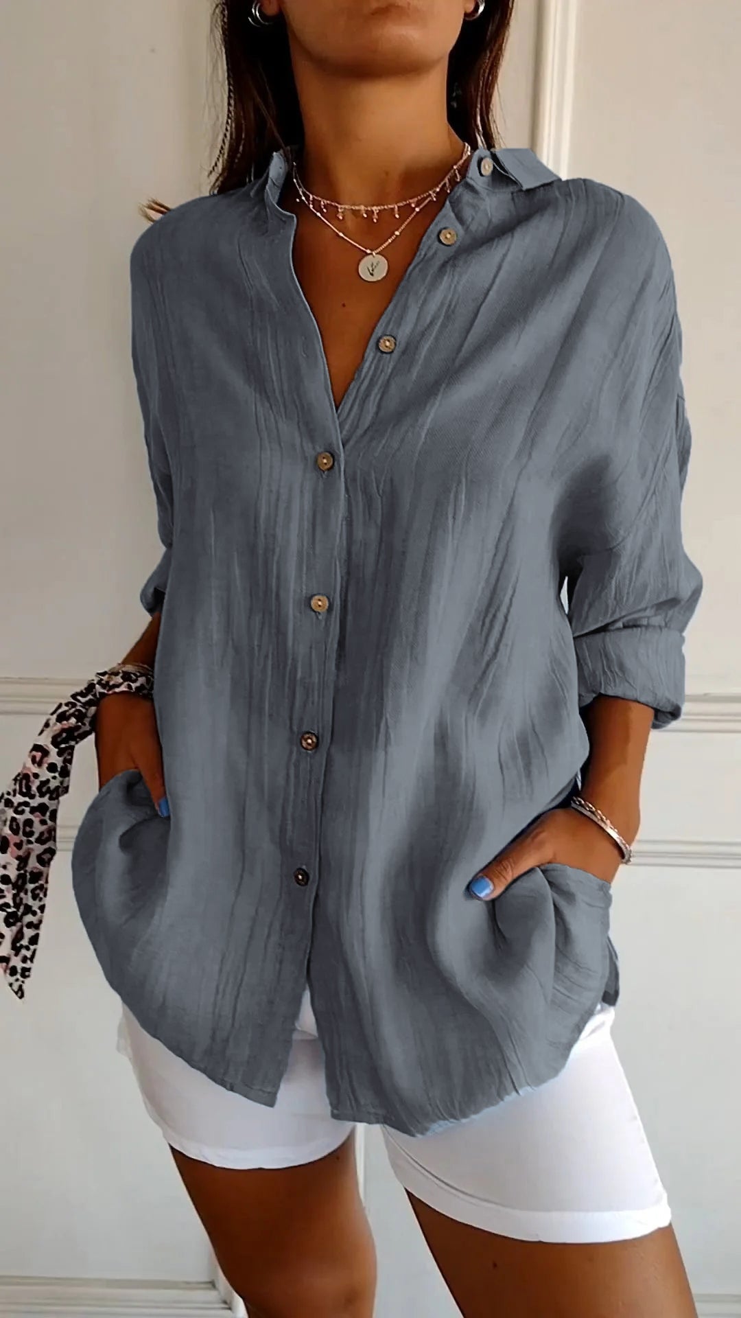 Dagmar | Women's V Neck Button-Up Long Sleeve Shirt