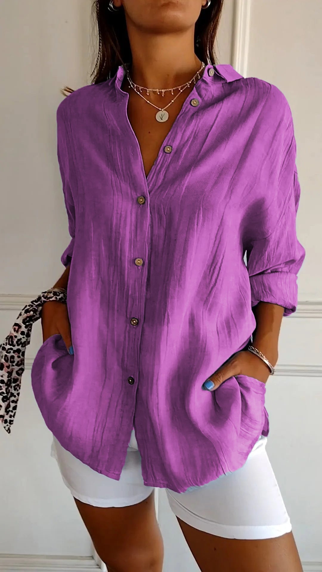 Dagmar | Women's V Neck Button-Up Long Sleeve Shirt