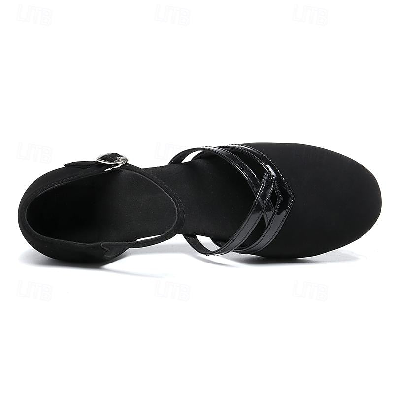 Dahna | Women's Round Toe Criss Cross Black Dance Shoes