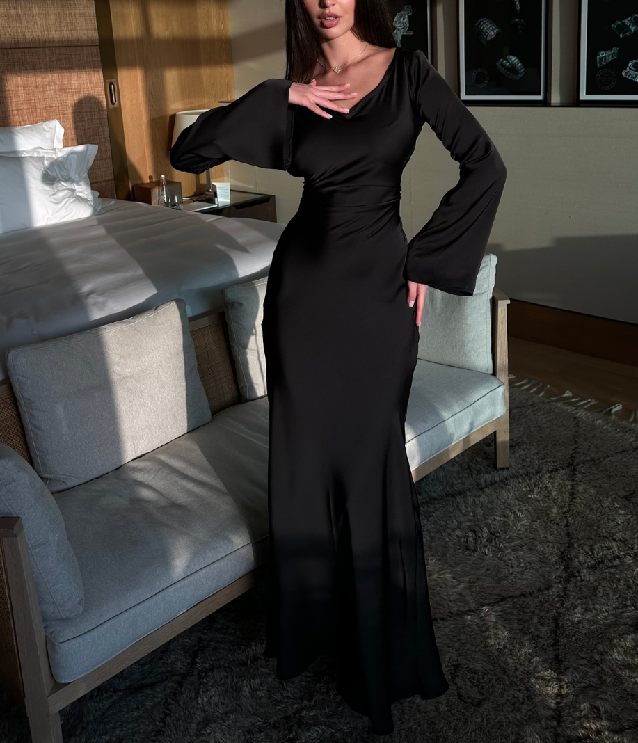 Dalila | Women's Long Sleeve Cowl Neck Wedding Guest Dress