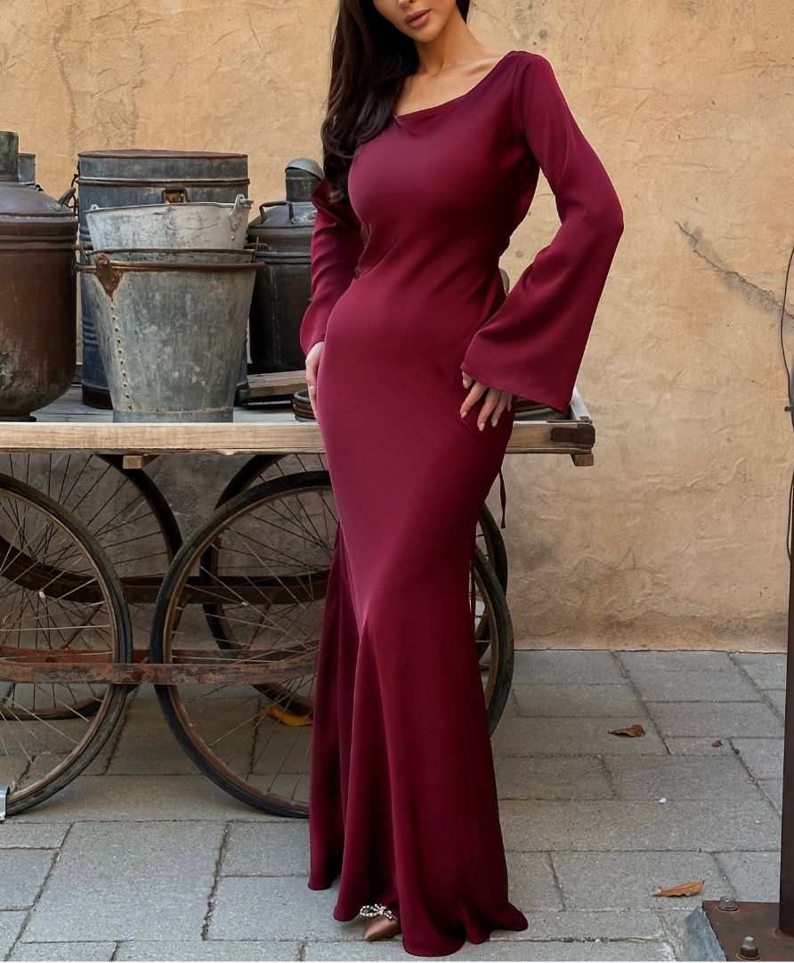 Dalila | Women's Long Sleeve Cowl Neck Wedding Guest Dress