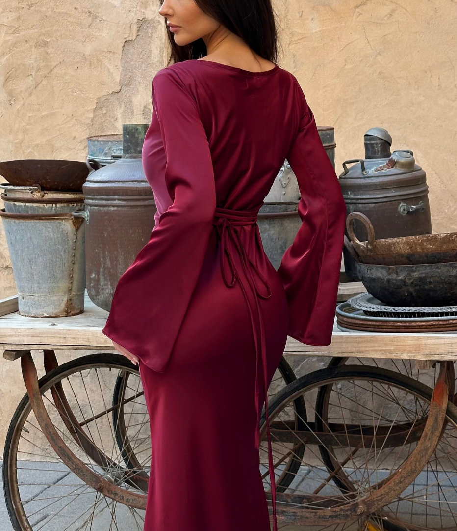 Dalila | Women's Long Sleeve Cowl Neck Wedding Guest Dress