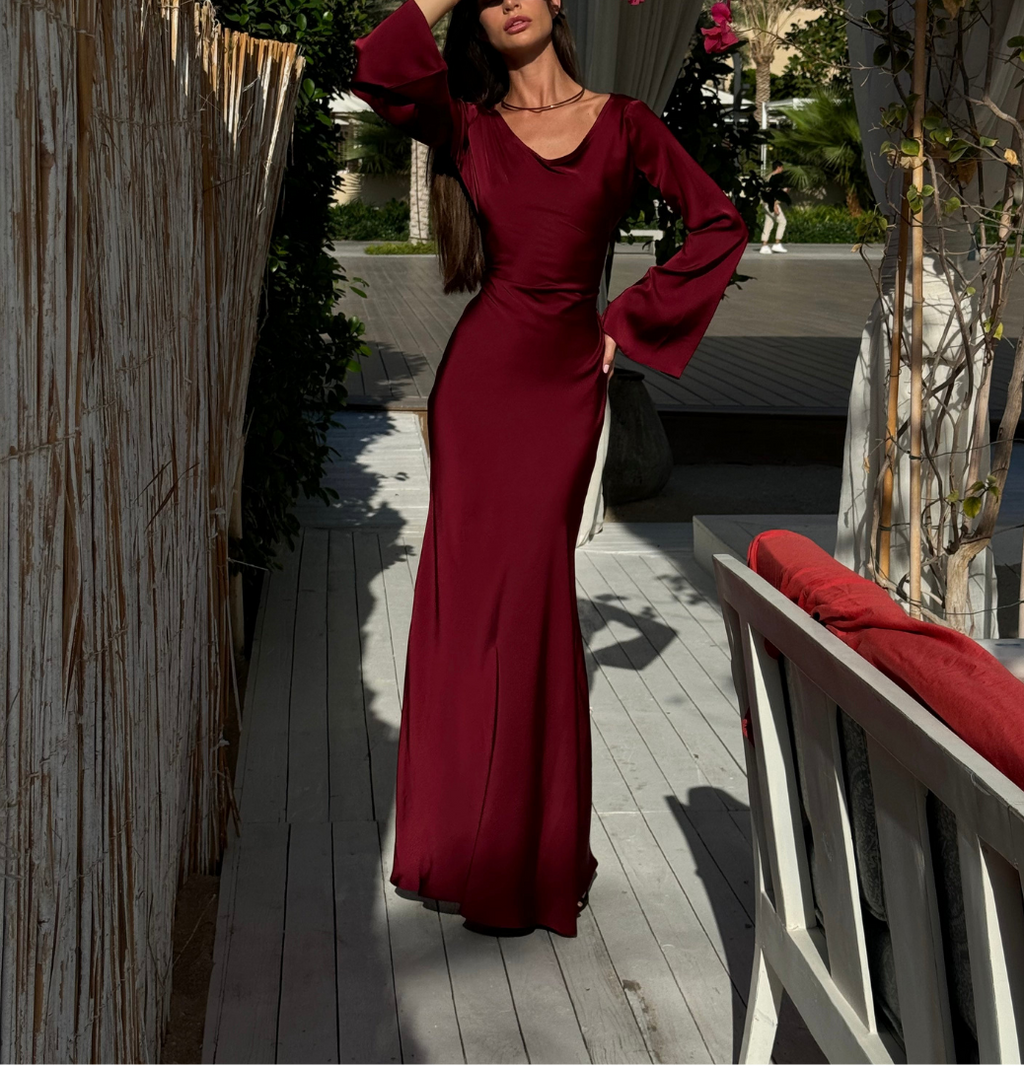 Dalila | Women's Long Sleeve Cowl Neck Wedding Guest Dress