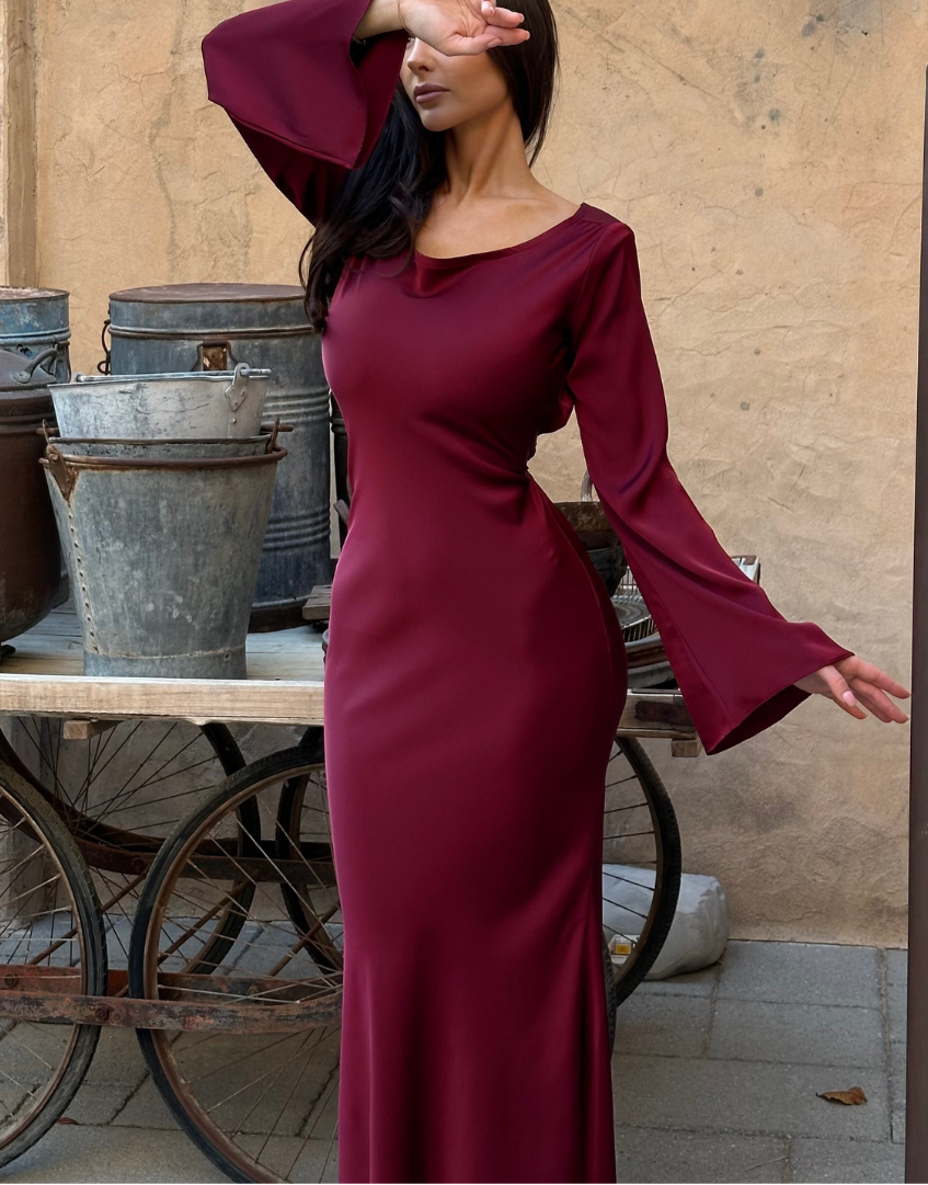 Dalila | Women's Long Sleeve Cowl Neck Wedding Guest Dress