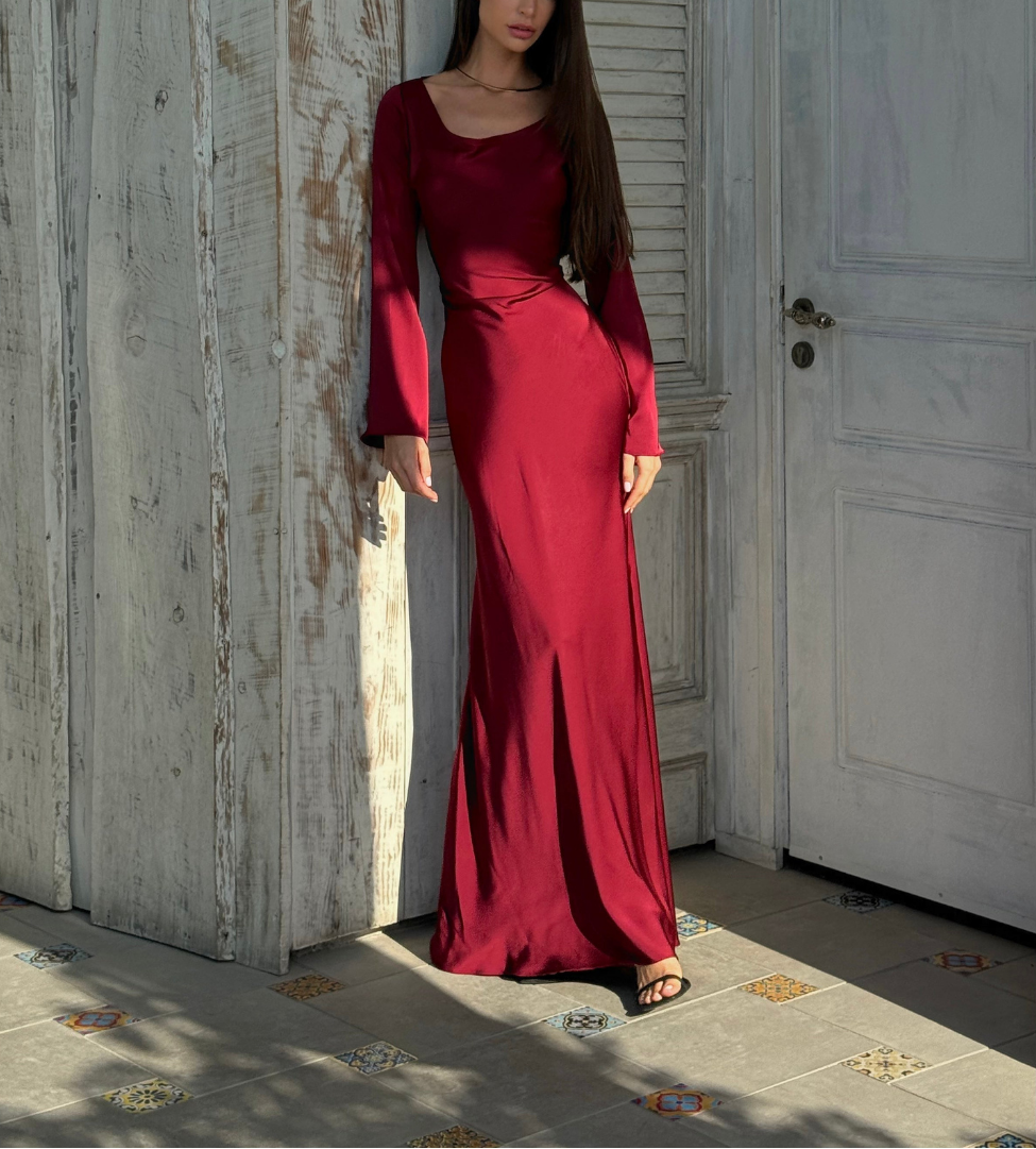 Dalila | Women's Long Sleeve Cowl Neck Wedding Guest Dress