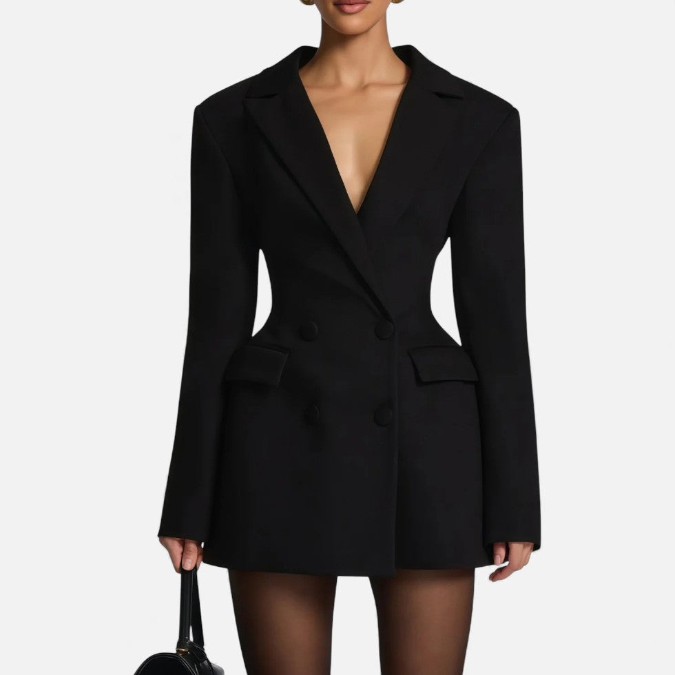 Dalisha | Women's Long Sleeve V Neck Black Mini Dress
