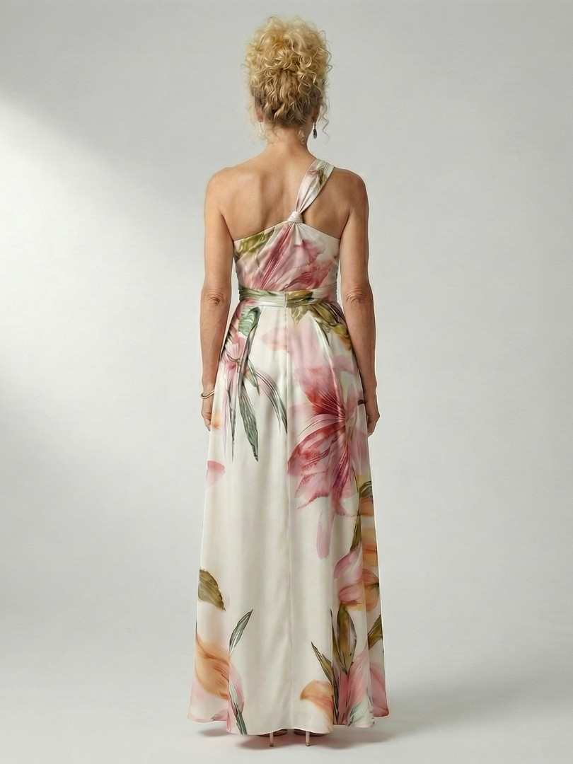 Darbie | Women's Floral Halter Neck One-Shoulder Maxi Dress