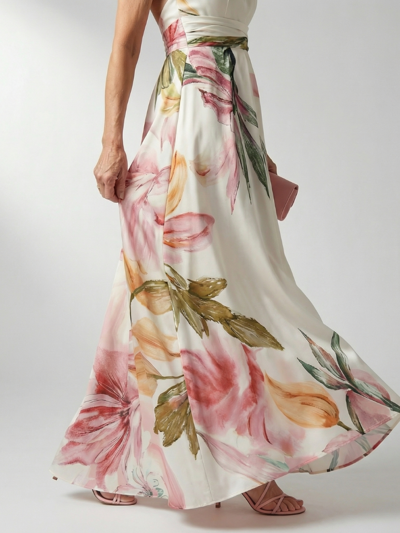 Darbie | Women's Floral Halter Neck One-Shoulder Maxi Dress