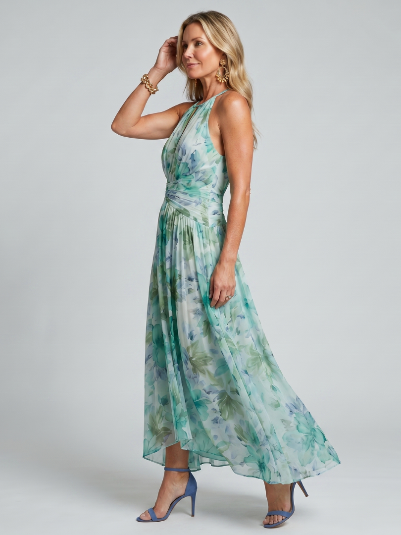 Darcie | Women's Halter Neck Floral Pattern Midi Dress