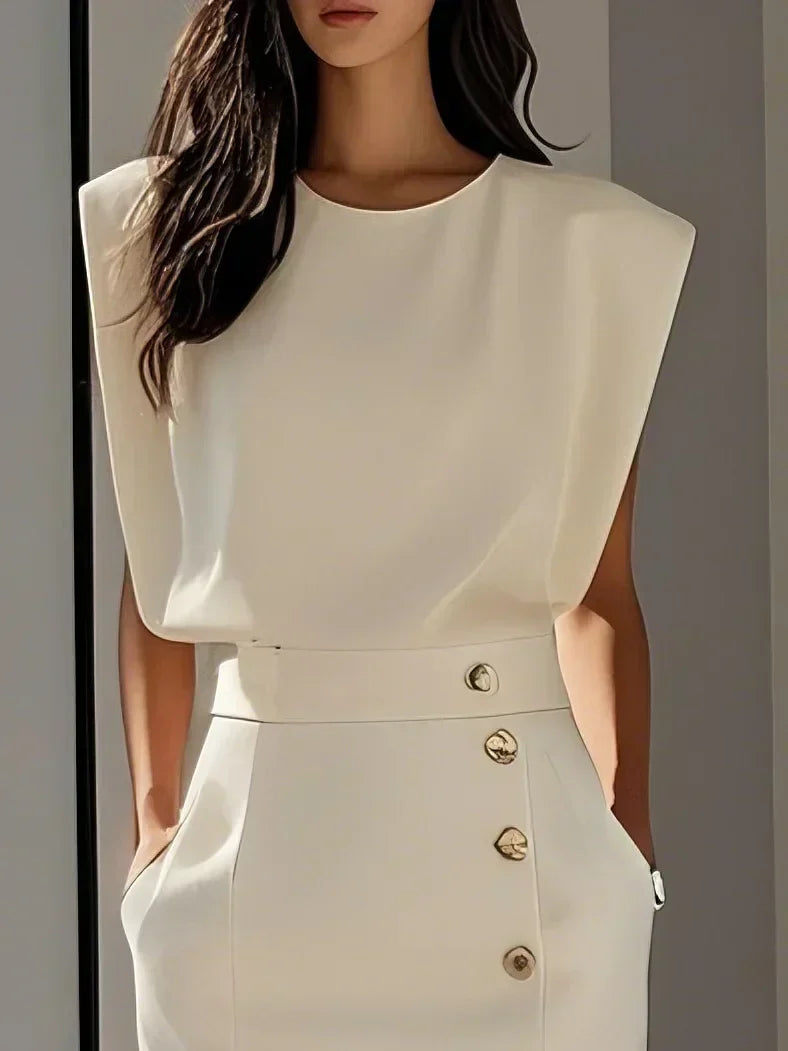 Daria | Women's Sleeveless Round Neck Front Slit Midi Dress