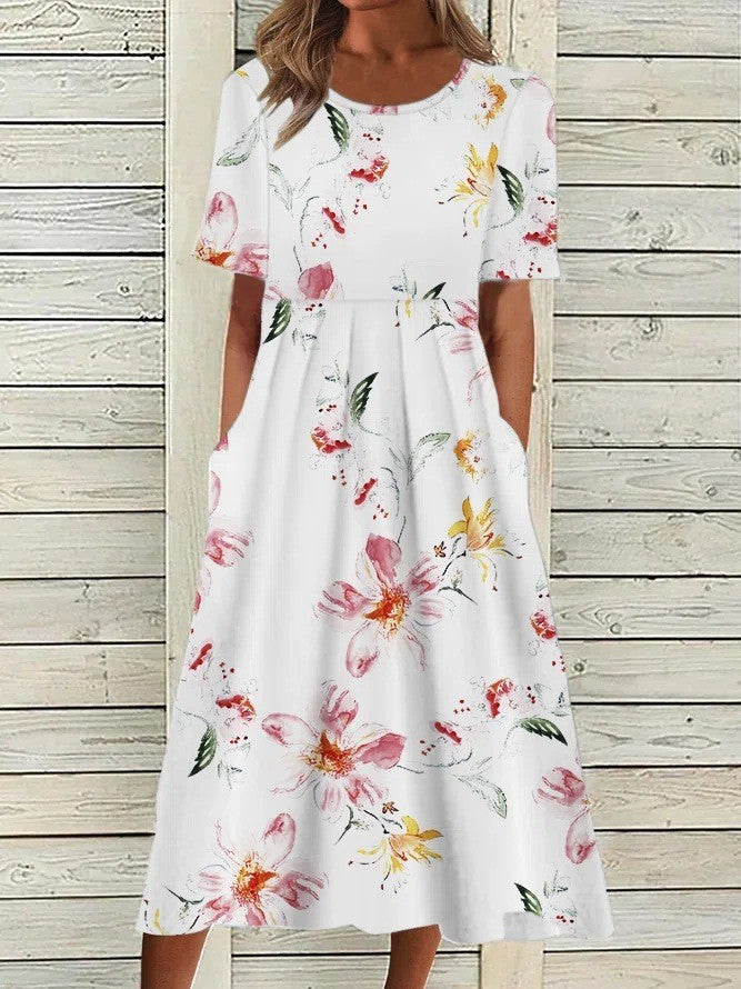 Darlene | Women's Floral Print Short Sleeve Midi Dress