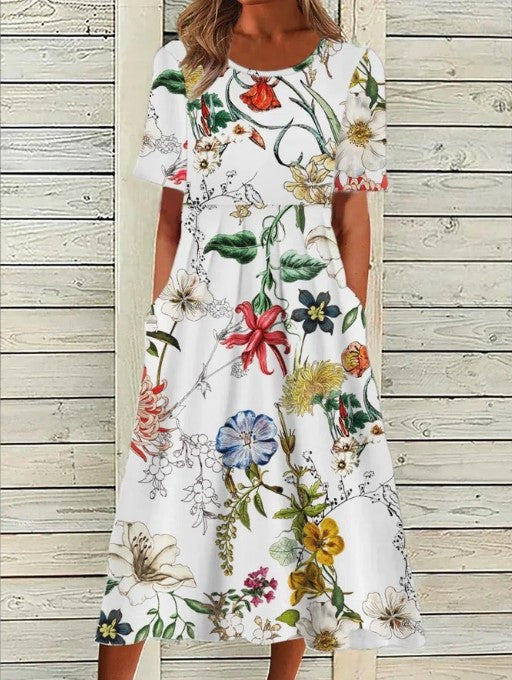Darlene | Women's Floral Print Short Sleeve Midi Dress