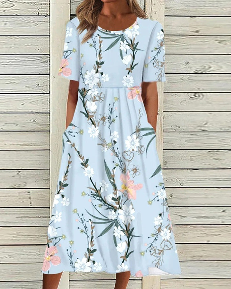 Darlene | Women's Floral Print Short Sleeve Midi Dress