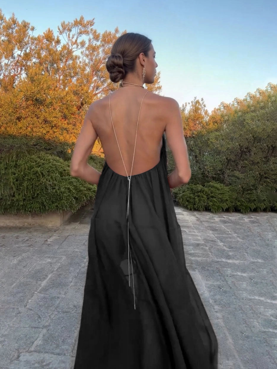 Dasha | Women’s Halter V Neck Sheer Flowy Maxi Dress