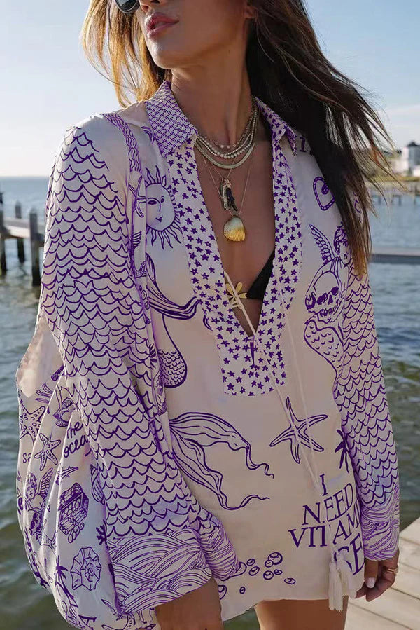 Davita | Women's Patterned Long Sleeve V-Neck Two Piece Set