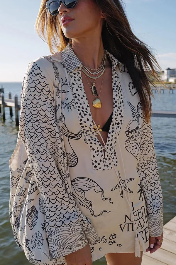 Davita | Women's Patterned Long Sleeve V-Neck Two Piece Set