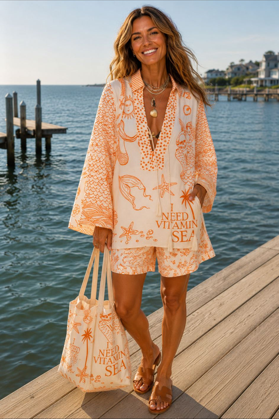 Davita | Women's Patterned Long Sleeve V-Neck Two Piece Set