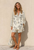 Davita | Women's Patterned Long Sleeve V-Neck Two Piece Set