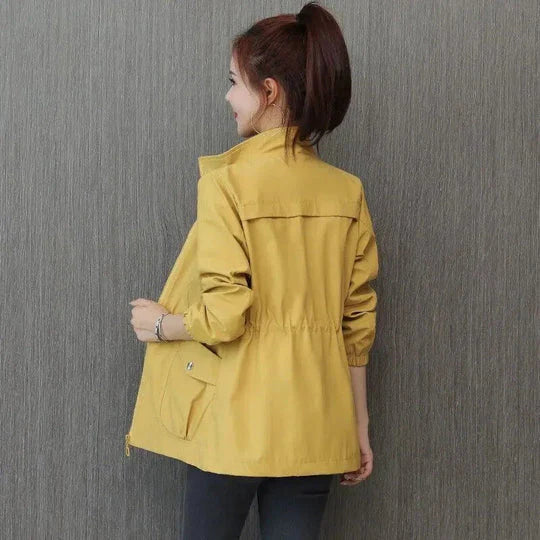 Dawn | Women's Stand Collar Zip Front Short Sleeve Trench Coat
